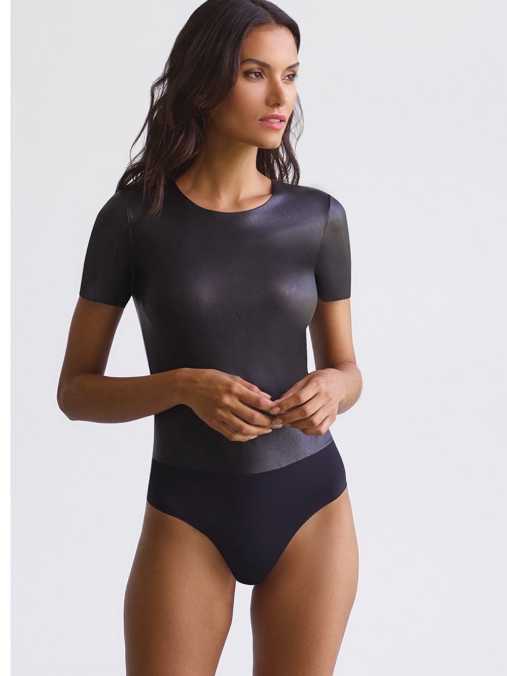 NWT COMMANDO FAUX LEATHER TEE BODYSUIT BLACK SIZE XL